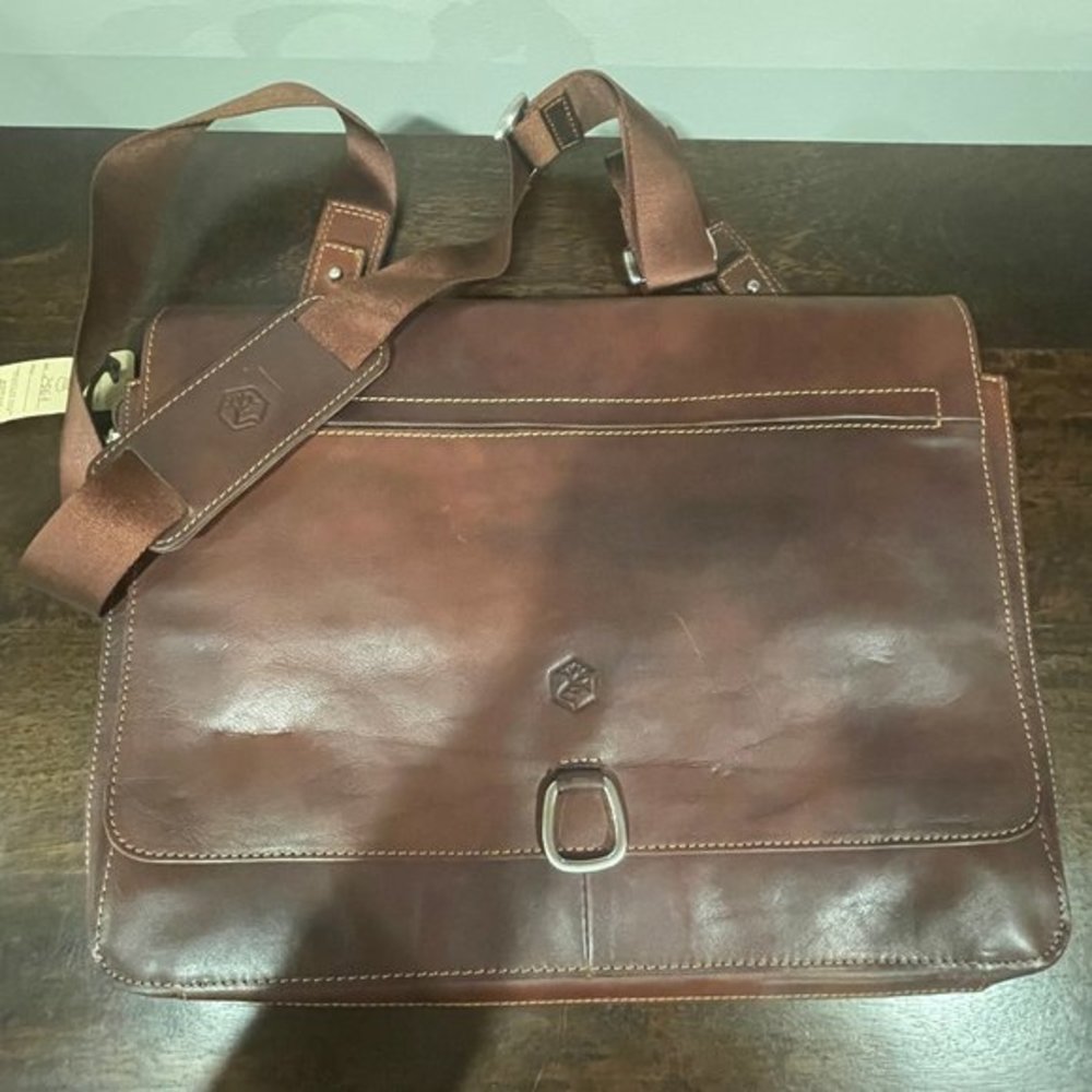Pelletterie Made in Italy Brown‎ Leather Briefcase Laptop Case Bag Valentina NWT
